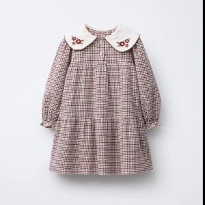 NWT Zara embroidered collar plaid textured dress, size 4